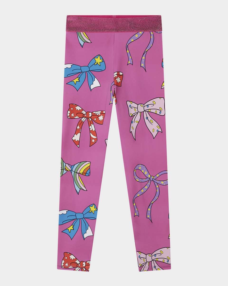 Girl's Bows Print Elasticated Leggings, Size 4-8